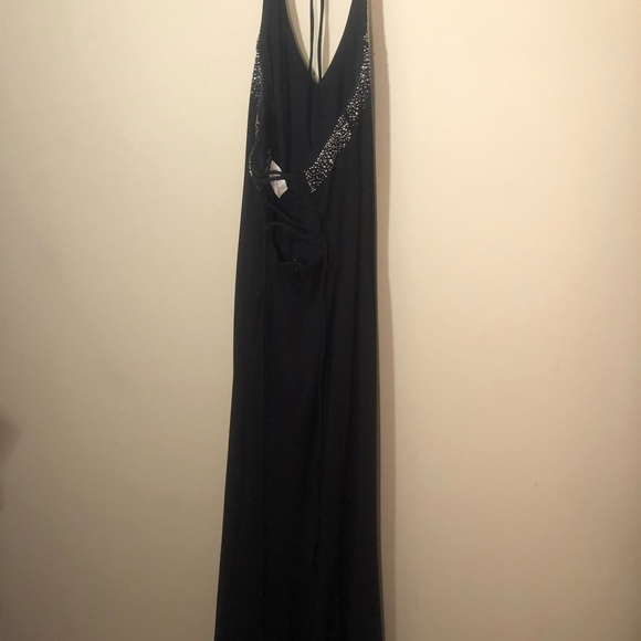 Linda Bernell Black Deep Plunge Halter Embellished Party Dress 10/11 - Picture 3 of 8